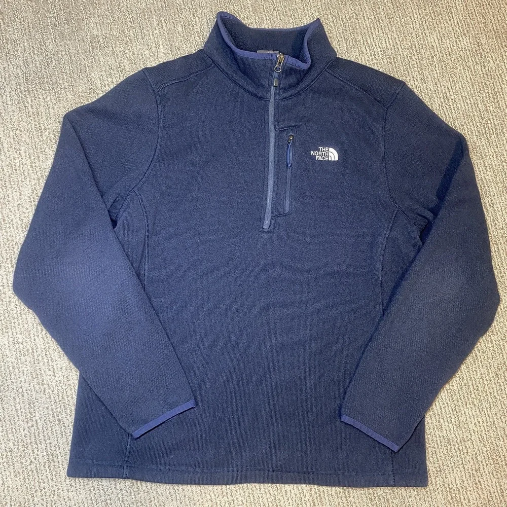 The North Face Mens L 1/4 Zip Pullover Fleece Sweater Long Sleeve Blue
